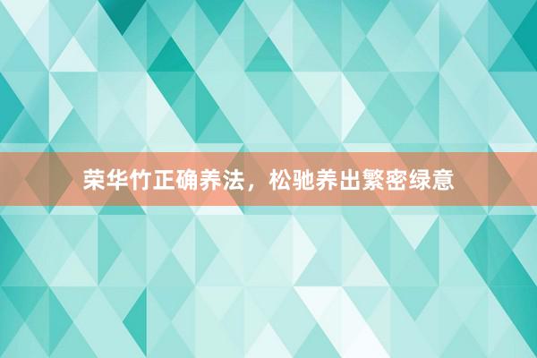 荣华竹正确养法，松驰养出繁密绿意